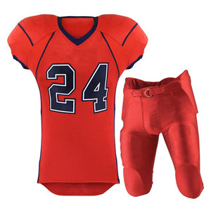 American Football Uniform Set Red Mesh Jersey With Number 24 V-Neck Short Sleeve Pants <b>Buckle</b> Closure Moisture Wicking Adult Men - Product Image 1
