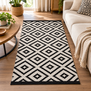Handwoven Geometric <b>Black</b> White Outdoor & Indoor Area <b>Rug</b> Rectangle Cotton Mat For Home Bed room Living Room - Product Image 2