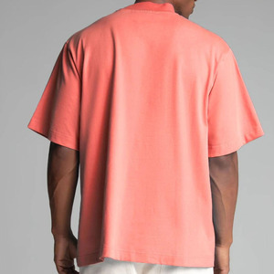 Men's Coral Solid Color Short Sleeve Cotton mock neck T-<b>Shirt</b> Regular Fit Pullover Summer Style - Product Image 2