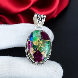 Pendentif de luxe ovale en turquoise avec matrice multi-cuivre sertie clos, fait main en argent sterling 925, bijou bohème, cadeau pour - Product Image 6