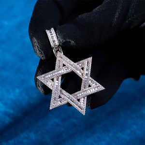Star <b>Pendant</b> Rhodium Plated Alloy <b>Emerald</b> Cut Diamond Channel Setting Hiphop Jewelry Unisex Gift - Product Image 1