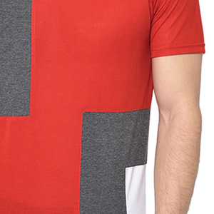 เสื้อยืดคอกลมแขนสั้นผู้ชาย ทรงปกติ สไตล์ลำลอง ผ้าถักแบบต่อสี - Product Image 5