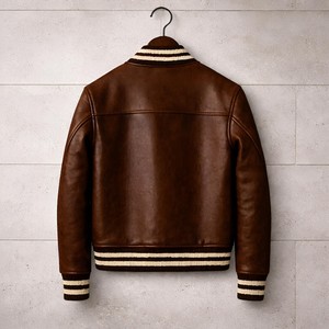 Men's Brown Genuine Leather Double Breasted <b>Jacket</b> Turn-down Collar Slim Fit Windproof Winter Outerwear <b>Smart</b> Casual - Product Image 4