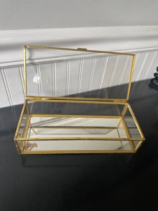 Caja de Joyería de Vidrio Transparente Retro de Latón y Vidrio, Caja Decorativa, Caja de Terrario Geométrica Dorada para Sala de Estar - Product Image 3