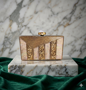 Natural Crafts Ladies Party Shoulder Bag Mother of Pearl & Stone Work <b>Embroidery</b> Embellishment with Chains Decoration Hanging - Product Image 1