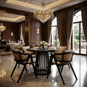 Ensemble de salle à manger 5 pièces en bois de teck, style moderne du milieu du siècle, durable, avec lattes Aero, pour usage commercial et domestique - Product Image 6