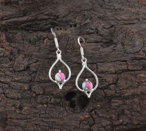Wholesale 925 Sterling <b>Silver</b> Cotton Candy Turquoise Luxury Engagement Drop Earrings Open Teardrop <b>Wire</b> Frame Gemstone - Product Image 3
