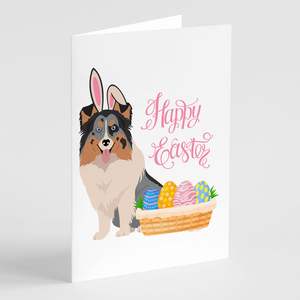 Blue Merle Sheltie Cartes de Pâques fantaisistes A7 Lot de 8 cartes vierges avec enveloppes Cartes de voeux de taille 5x7 - Product Image 1