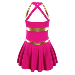 Robe de pom-pom girl rose avec bordure dorée pour filles, avec impression de logo personnalisé par transfert thermique, matière polyester respirante - Product Image 2