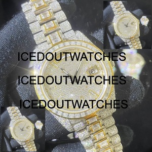 Montre pour homme en or jaune sertie de quartz, boîtier rond, bracelet en acier inoxydable, fermoir, cadran en verre, 10 bars - Product Image 3