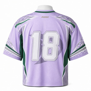 Men's Ice Hockey Jersey V-Neck Short Sleeve <b>Mesh</b> Breathable 100% Polyester Custom Number 18 Lavender Green White Sublimated - Product Image 2