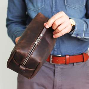 Genuine Leather Toiletry Bag <b>Mens</b> Dopp <b>Kit</b> Travel <b>Shaving</b> Wash Bag Grooming <b>Kit</b> Organizer Wholesale Supplier TYG-0254 - Product Image 2