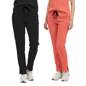 ชุดสครับแพทย์หญิง คอวี กางเกงจ็อกเกอร์ทรงคาร์โก้ ผ้าทอผสมสแปนเด็กซ์/คอตตอน น้ำหนักเบา ยืดหยุ่นได้ มีกระเป๋า เหมาะสำหรับใช้ในโรงพยาบาล - Product Image 1