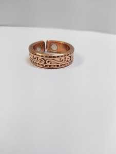 Anillo de Cobre Ajustable Grabado a Mano, Anillo Abierto de Cobre Puro, Anillo Unisex Vintage para Boda y Fiesta, Diseño de Terapia Magnética - Product Image 1