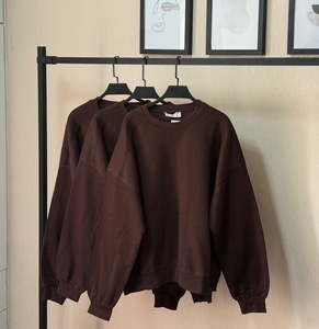 Sweat-shirt à col rond surdimensionné en molleton de coton épais de haute qualité, personnalisé OEM, couleur marron foncé, épaules tombantes - Product Image 1