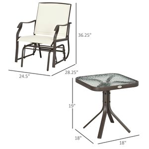 Set di 3 Sedie a Dondolo da Giardino con Tessuto Sling, Tavolo in Vetro e Tavolino da Caffè per Esterni - Product Image 3