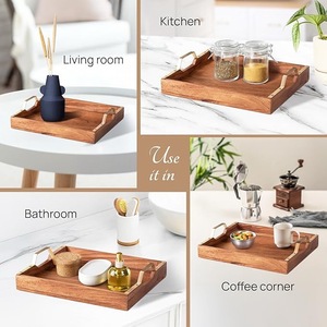 Premium Solid Wood Serving <b>Tray</b> with Handles | Rustic Breakfast Tea Coffee <b>Tray</b> for Home Hotel Restaurant Use - Product Image 3