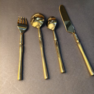 Juego de Cubiertos de Acero Inoxidable Chapado en Oro, Diseño de Bambú, 4 Piezas, para Ensalada y Cena - Product Image 6