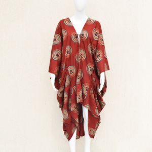Abstract Print Boho Kaftan <b>Dress</b> Red Cotton Blend <b>Tunic</b> Batwing Lounge Cover Up - Product Image 4