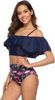 Maillot de bain plissé texturé à volants décoratifs, design jeune et mignon, matière très extensible, pour femme, pour la natation et la plage
