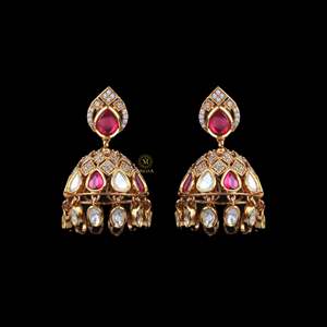 Chaya Polki Designer Jhumkas Fine Dangle Earrings - Product Image 3