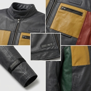 Chaqueta de Cuero para Hombre, Diseño Colorblock Amarillo, Negro y Verde, Cuello Alto, Estilo Biker, Pedido Personalizado, Fabricante OEM/ODM, Oferta de Fábrica al por Mayor - Product Image 6