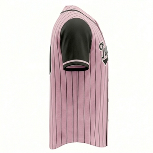 Maillot de baseball personnalisé en gros, rose à rayures fines, uniforme d'équipe, chemise de baseball sublimée avec nom et numéro - Product Image 4