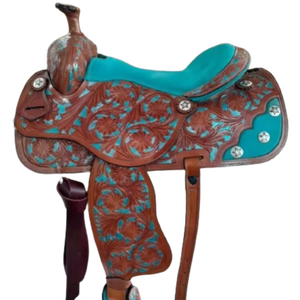 Selle Western en cuir, ornée de conchos argentés, siège rembourré turquoise, selle de cheval ASHMIRA EQUESTRIAN - Product Image 1