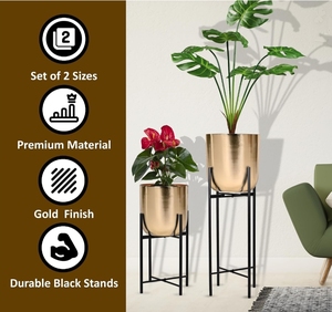Jardinières en métal avec supports pour la décoration du salon, de la chambre, du balcon, du bureau et pour des arrangements végétaux élégants en intérieur et en extérieur - Product Image 3