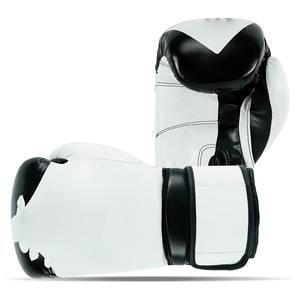 Gants de boxe en cuir blanc et noir avec fermeture Velcro pour adultes, équipement d'entraînement - Product Image 4