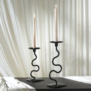 Decorative Antique Style Iron Candlestick Holder with Scroll Design Black Metal Home Decorative Accent for Tabletop Use - Product Image 3