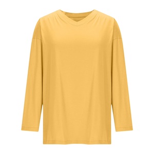 Long Sleeve T-Shirt for Womens V-Neck Drop Shoulder Plus Sizes Oversized Cotton Tees Blouses Solid Color Loose Soft Tees Tops - Product Image 1