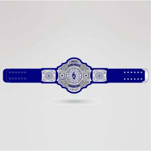 Ceinture de championnat de lutte en métal épais avec plaque centrale dorée et logo personnalisé, sangle bleue, titre personnalisé - Huzaim Elite Sports - Product Image 2