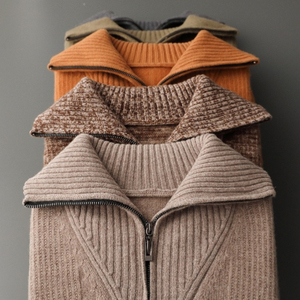 Cardigan en laine acrylique pour homme, col châle, tricot torsadé, avec fermeture éclair 1/4, pull épais d'hiver, manches longues, anti-boulochage - Product Image 6