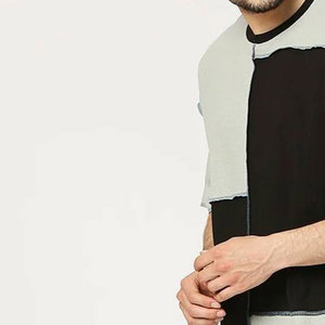Econex Sports Men's Cotton Patchwork <b>Knitted</b> Breathable T-Shirt and Shorts <b>Set</b> Casual Summer Wear Black Gray Color Block Design - Product Image 4