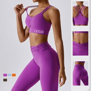 Ensemble de vêtements de sport Pilates pour femmes, 2 pièces, avec coussinet de poitrine contrastant, respirant, personnalisé, pour la gym et le yoga, avec fermeture éclair - Product Image 1