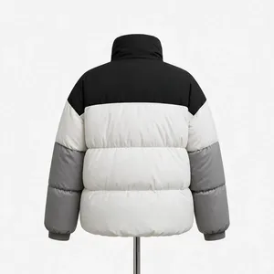 Blouson d'hiver décontracté unisexe en duvet coupe-vent à col montant, tissé, color block, avec fermeture éclair sur le devant - Product Image 2