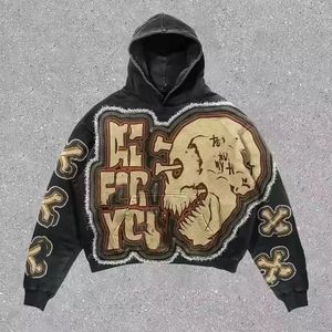 Sudadera con Capucha Personalizada al por Mayor, Diseño Retro Americano con Estampado de Calavera, 100% Algodón, Cortavientos, para Hombre, con Bolsillos, Diseño ODM para Parejas - Product Image 1