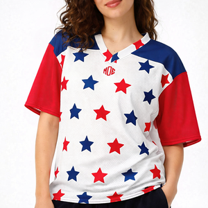 Camiseta de Fútbol Americano Sublimada Personalizada al por Mayor, Unisex, con Estampado de Estrellas, Transpirable, Ropa Deportiva al por Mayor, Servicio OEM - Product Image 1