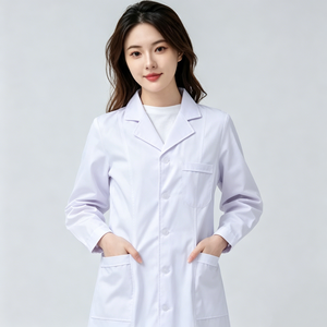 Blouse de laboratoire unisexe en coton et polyester tissé, uniforme d'hôpital, manches courtes, 3 poches, fermeture à boutons-pression, blouse médicale pour médecin - Product Image 3