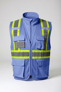 Gilet de sécurité réfléchissant bleu avec panneaux en maille et plusieurs poches pour les travaux de construction et de circulation - Product Image 5