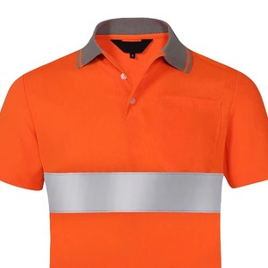 Orange Fluorescent Reflective Polo Shirt High Visibility Safety Workwear Tape Breathable Flame-Retardant Polyester <b>Construction</b> - Product Image 5