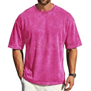 T-shirts vintage surdimensionnés pour hommes à manches courtes, en jersey uni, délavé à l'acide, 100 % coton, écologiques, col rond, 260 g, respirants - Product Image 1