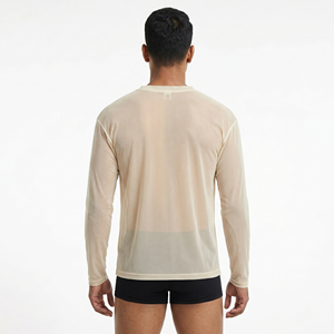 T-shirt en maille transparente avec logo personnalisé, t-shirt léger à séchage rapide pour homme, col en V, manches longues, 100% polyester, t-shirt en maille transparente - Product Image 3