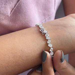Bracelet de tennis en pierres naturelles multiformes, diamants de formes variées, luxe, plaqué or 18 carats, argent, pour fête, mariage, cadeau pour la mariée - Product Image 2
