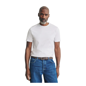 Men's <b>Plain</b> <b>White</b> O-Neck Short Sleeve Cotton T-Shirt Regular Fit Casual Jersey Knit Solid Color - Product Image 4