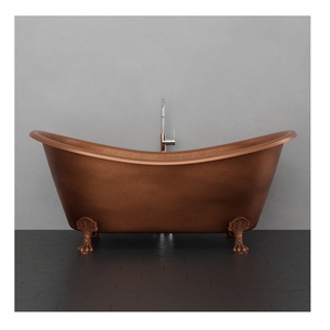 Elegant Hammered Copper Antique Clawfoot Freestanding Bathtub Luxury High Back Vintage Oval Eco-Friendly Soaking Tub. - Product Image 3