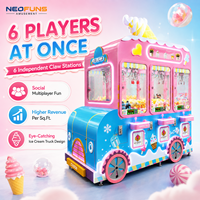 Neofuns Machine à griffes commerciale à monnayeur pour 6 joueurs, thème Voiture à crème glacée, machine à prix d'arcade pour centre commercial