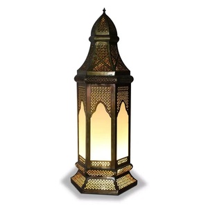 <b>Moroccan</b> Hanging Palace Arch Metal Lantern with Frosted Glass Antique Brass Finish Decorative Candle Holder for Ramadan <b>Decor</b> - Product Image 5