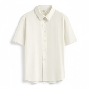 Men's Autumn Short-Sleeve 100% Cotton Regular Solid Casual Breathable Knitted Turn-<b>down</b> Collar Single Button Closure Dress - Product Image 2